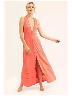 Free People Beach Seaport Midi Dress Coral Women’s size Small
